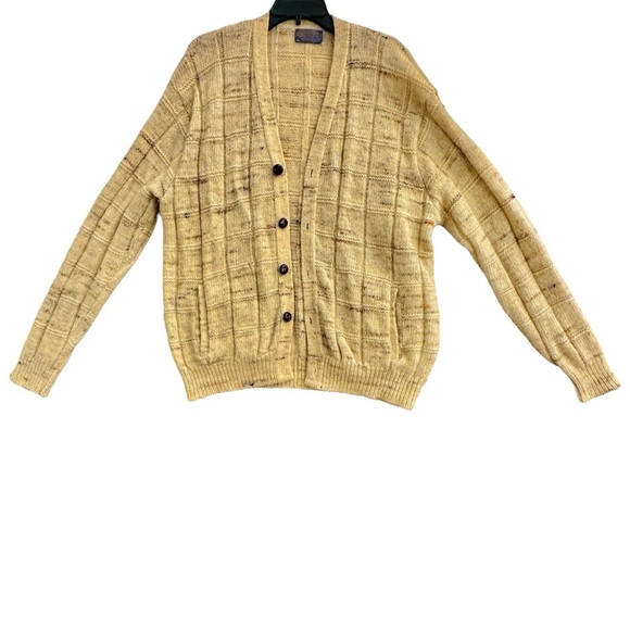 Vintage Pendleton Men's Wool Knit Cardigan Beige Plaid Button Front size XL - Picture 9 of 12
